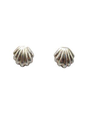 Sterling Silver Scallop Shell Stud Earrings 925 Marked TM-71 JMP 1 Inch Vintage